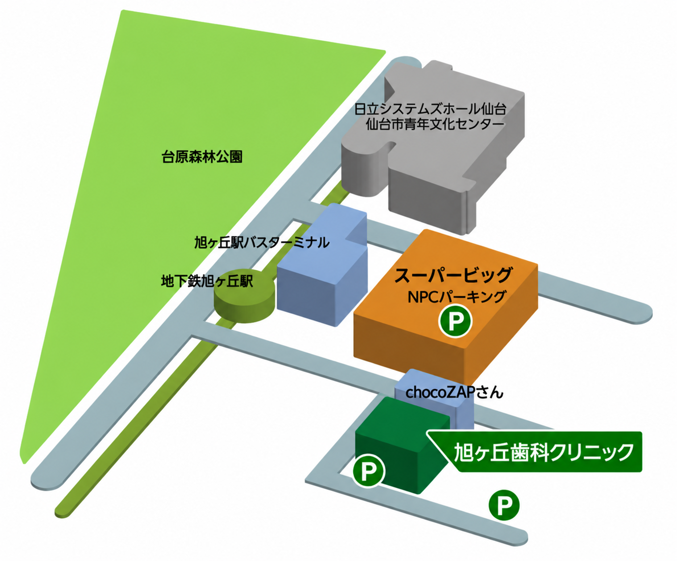 旭ヶ丘歯科クリニック周辺案内図